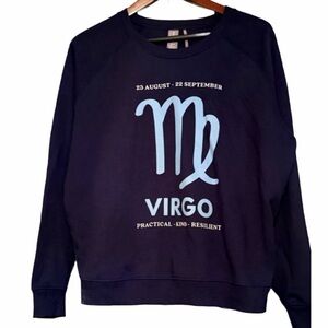 Anthropologie Womens Zodiac Sweatshirt, crew neck Virgo-navy blue like new! med